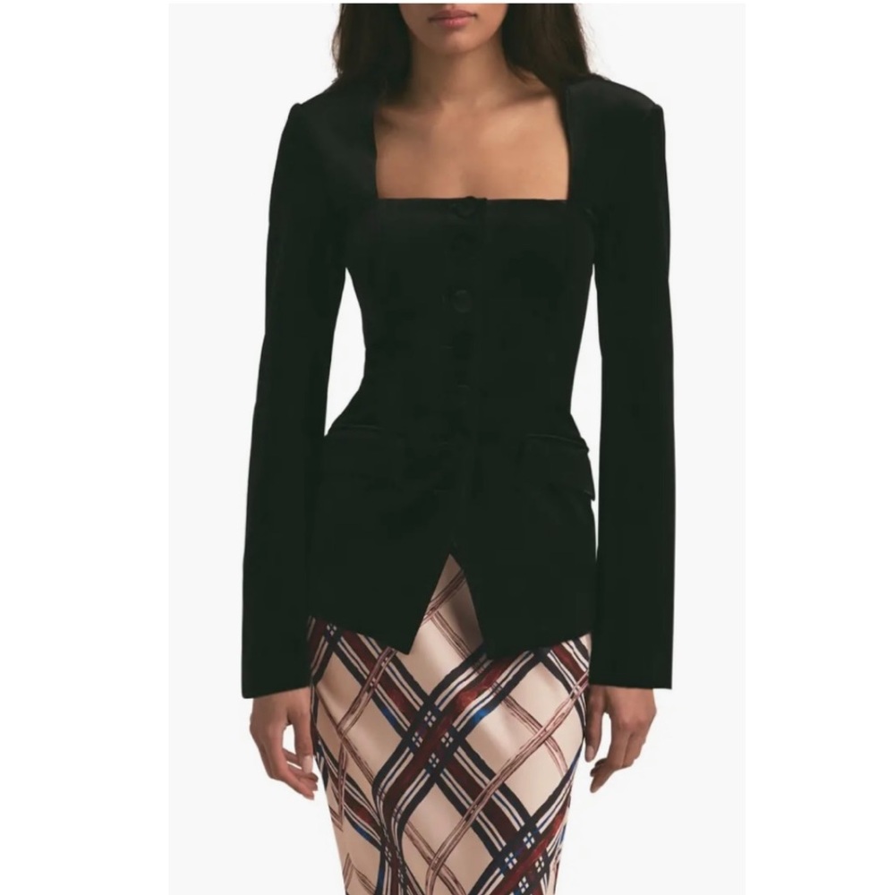Favorite Daughter Black The Penelope Square Neck Velvet Jacket Size 0